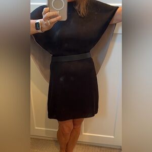 Halston Heritage black and tan/beige cape dress with belt